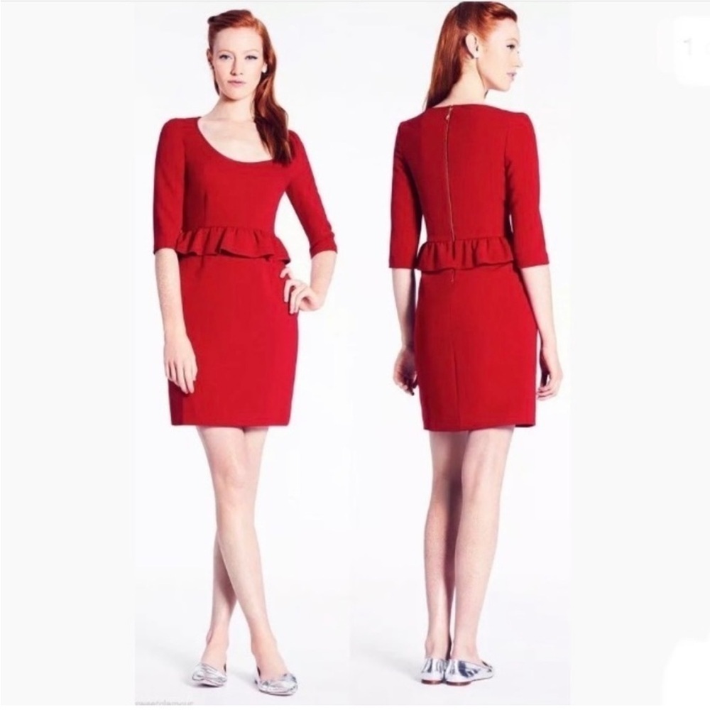 $398 NWT Kate Spade Sz 2 Red Mary Dress All Wrapped Up Peplum Dress Elbow Sleeve